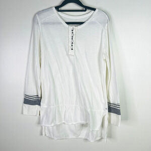 Neon Buddha Size‎ S Long Sleeve T Shirt Cotton White Pearl Snap Studded Button